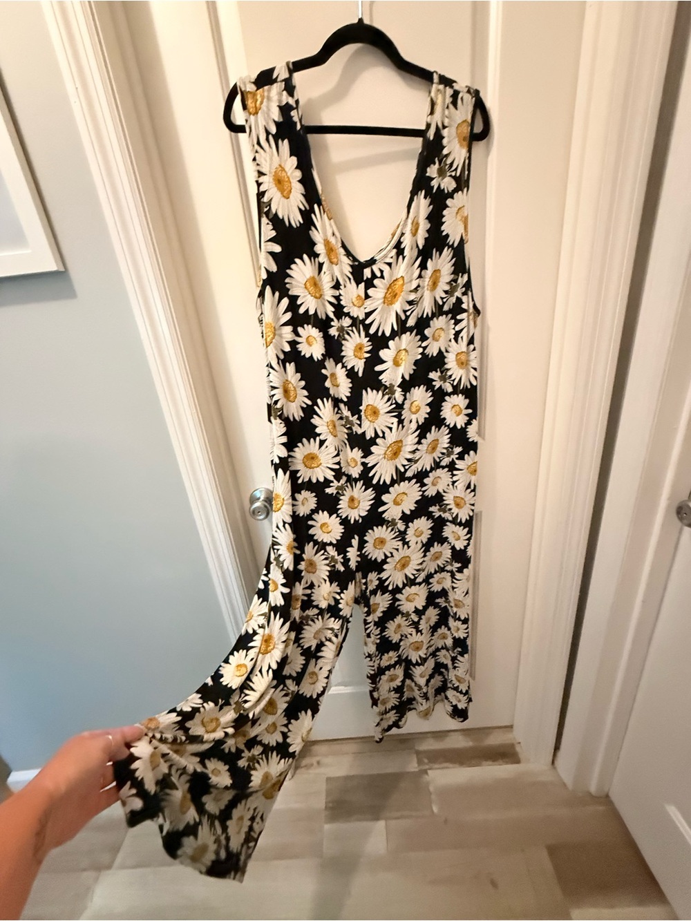 LuLaRoe Black Daisy-Print Wide-Leg Jumpsuit